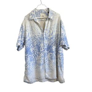 Tasso Elba Blue and White Casual Button Down Shirt Silk Linen Blend